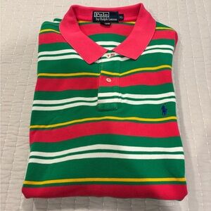Ralph Lauren Polo Shirt - Pink, Green, Yellow Stripes